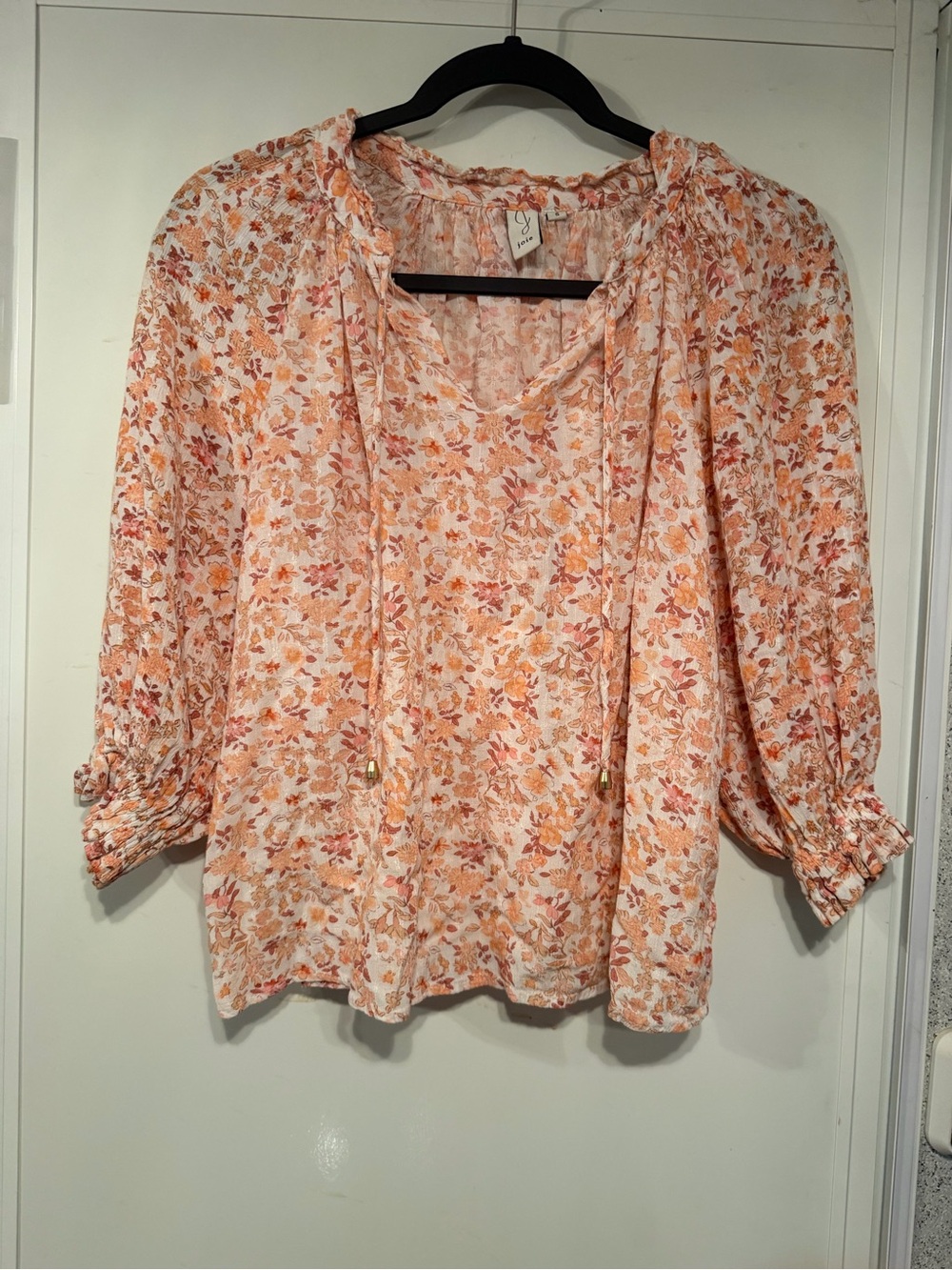 Joie Peach and Coral Floral Peasant Blouse